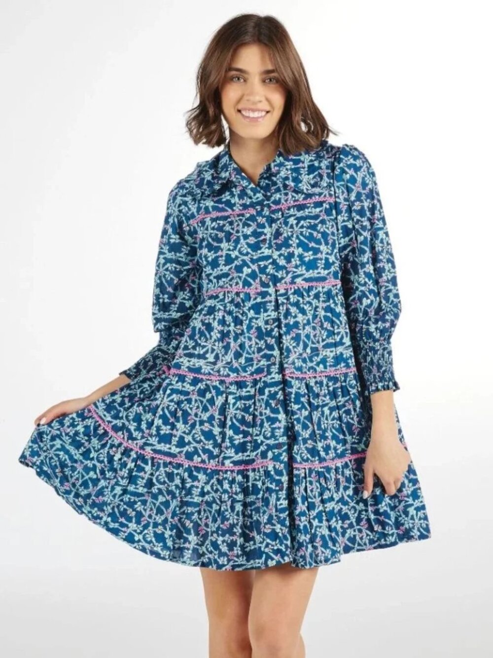 Simply Southern NEW Allie Ribbon Tiered Button front Cottagecore Dress, sz M